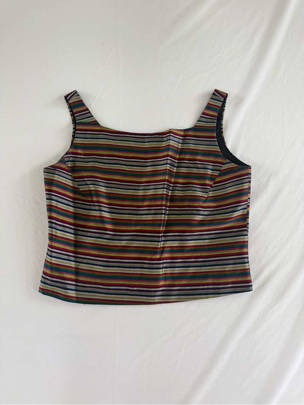 Vintage Kathy Scoggin Striped Multicolor Square-Neck Sleeveless Blouse Tank Top